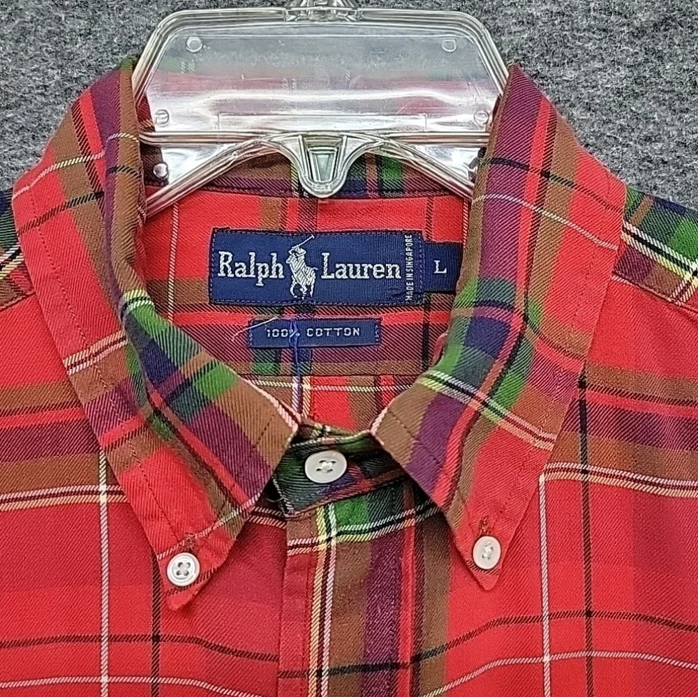 Ralph Lauren Blue Label Dress Shirt Red Plaid Long Sleeve Mens Size Large